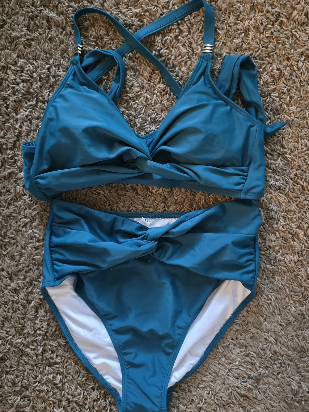 Blooming Jelly. Teal Twist-Front High-Waist Bikini Set - Women Swim. Medium. NWT
